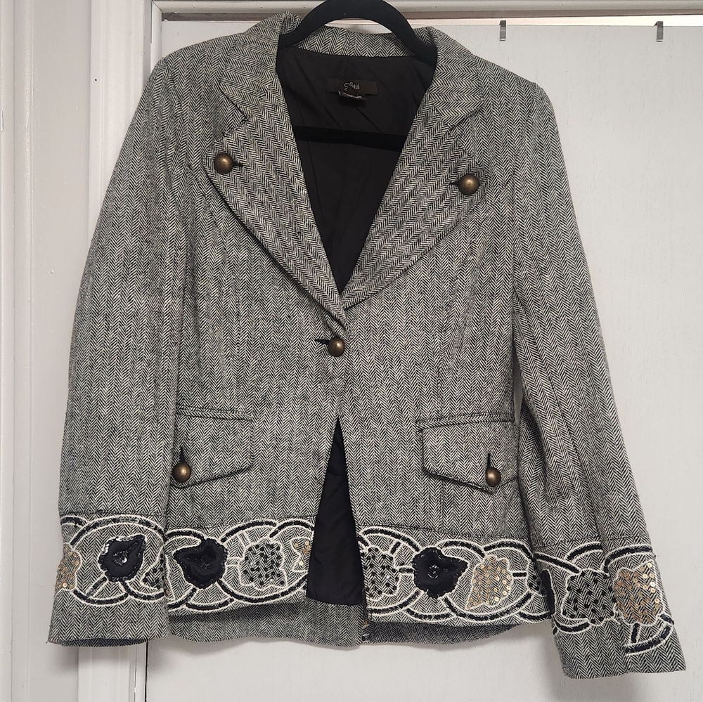 Wool Embroidered Sequin Blazer Sz M